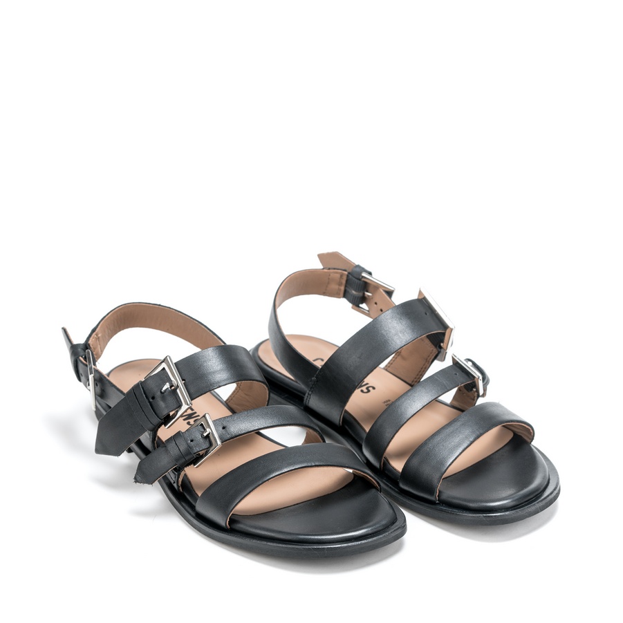 Ženske kožne sandale Carmens-55323 crne ravne 1 Ženske kožne sandale Carmens-55323 crne ravne