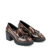 Ženske kožne plitke cipele Movimenti-7371 braon na štiklu
