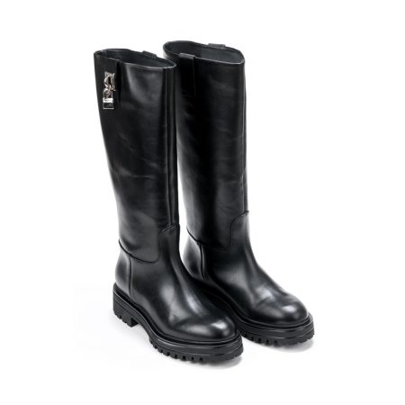 Ženske kožne duboke čizme Movimenti-7859 crne ravne
