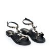 Ženske kožne sandale Ovye-AM3756 crne ravne