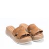 Ženske kožne papuče Pasito-701311 svetlo braon ravne