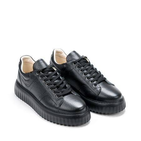 Muške kožne plitke cipele Pasito-743-1 crne ravne