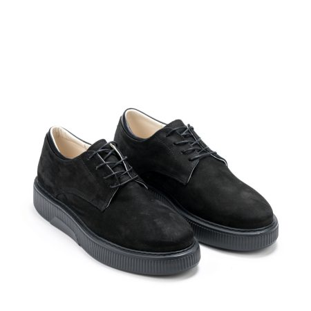 Muške kožne plitke cipele Pasito-761-1 crne ravne