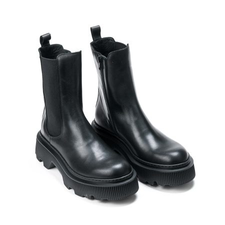 Ženske kožne plitke čizme Roberto-Serpentini-NC18-zip crne ravne